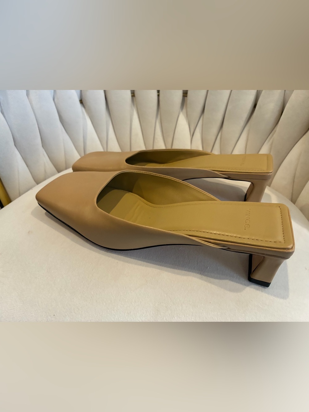 Vince Electra Women's Square-Toe Slip-On Mules in Tan - Picture 4 of 9
